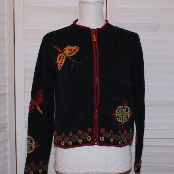 Vintage Planet Earth Imports Sweater Butterfly on Black Small - Picture 4 of 5